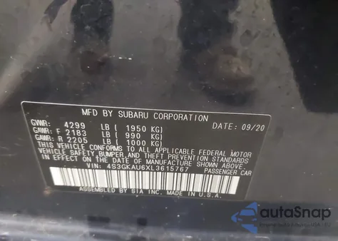 2020 Subaru Impreza Limited из США, поврежденный, VIN 4S3GKAU6XL3615767